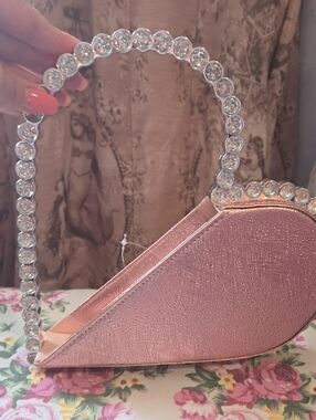 Crystal-Handle Pink Heart Clutch